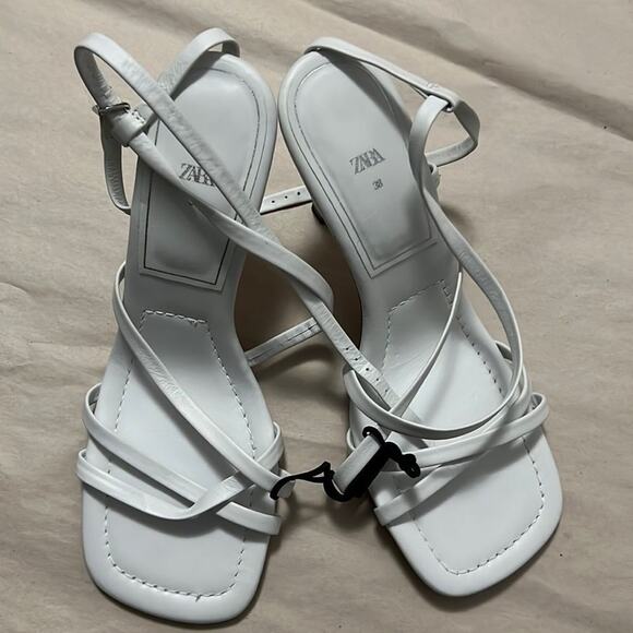 ZARA SQUARE TOE STRAPPY SANDALS SIZE 8 - Picture 1 of 7